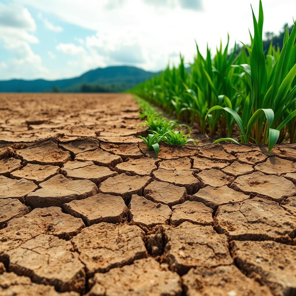 Campo con sequía y cultivo